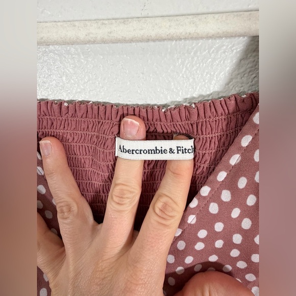 Abercrombie & Fitch Dress Mini Short Sleeve Mauve Pink White Dots Ruffle Women M - Picture 5 of 8